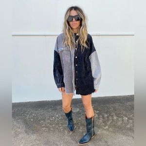 Color block corduroy shacket